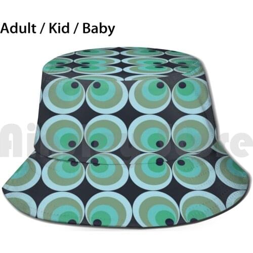 Sphere Sun Hat Foldable UV Protection Retro Vintage 1970 1960 Circle Blue Green Turquoise Aqua Navy Olive Grey Mint