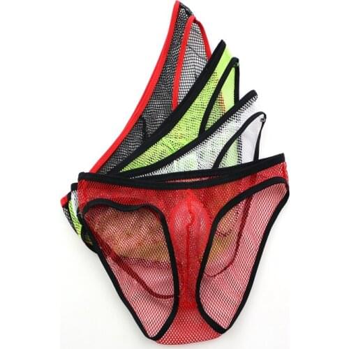 Thin White Gauze Men Briefs Breathable Appeal Nightclub Hollow Out Bucket Angle