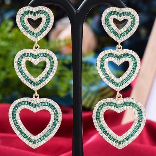 Trendy Cute Luxury Brazilian Romantic Heart Dangle Earrings For Women Wedding Engagement Party Trendy Cubic Zircon Dubai Bridal
