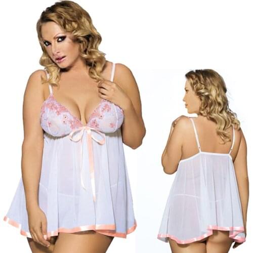 Hot SaleSexy Lingerie Ladys diaphanous pajama lace skirt Sleepwear Plus Size Lingerie S-6XL