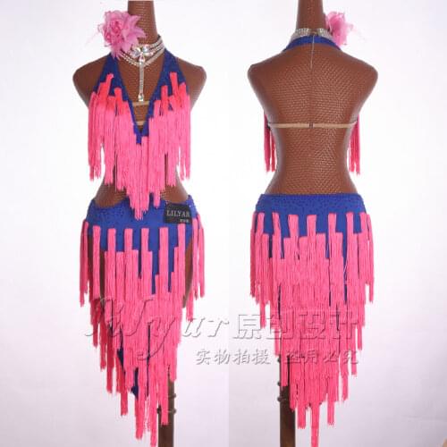 New latin dance dress women Mid-length dress tassel Show clothes with bare back costume