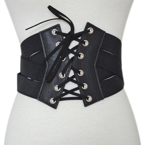Womens runway fashion pu leather bandage elastic Cummerbunds female Dress Corsets Waistband Belts decoration wide belt R1938
