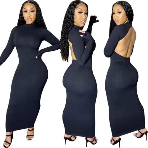 Women Sexy Backless Long Dress Elegant long Sleeve Bandage Stretch Ladies Party Club Dresses Bodycon Clothes Streetwear