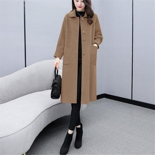 2020 Autumn Winter Fashion Long Wool Coat Women Korean Loose Single-Breasted Lantern Sleeve Woolen Jacket Ladies Overcoat G619