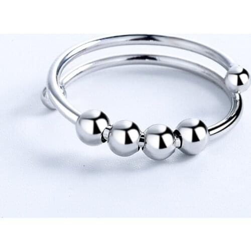 Women Rotatable Fidget Beads Rings Single Coil Spinner Beads Ring Anti Stress Anxiety Opening Peace Ring Valentines Day