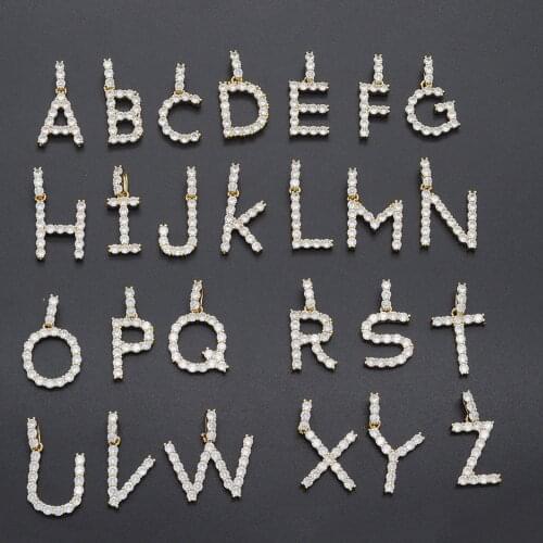 Gold Color Wholesale A-Z 26 Letters Real Iced out AAA Zircon Bling bling Brass setting CZ Hip Pop Pendant Necklace Jewelry