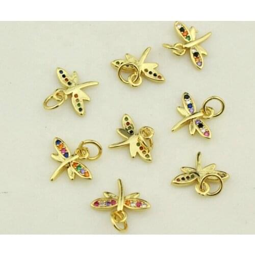 10*13mm 30pcs/lot New fashion dragonfly shape cz pendant,popular cubic zircon charm,necklace/earring accessories wholesale