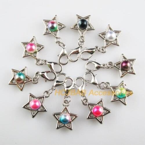 10 New Star 14.5x17mm Charms Dull Silver Plated Mixed Ball Acrylic Retro With Lobster Claw Clasps