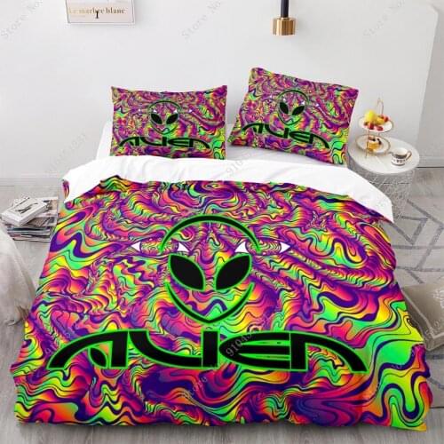 3D Cartoon Alien Boy Girl Simple Team Logo Design Custom Patterns Bedding Childrens Anime Art Brushed Cloth Cover Quilt King