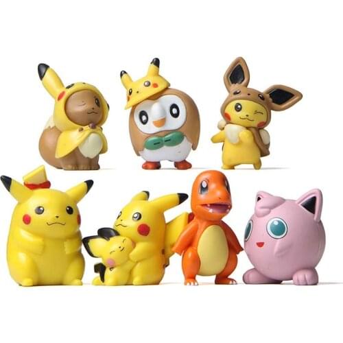 7pcs/lot Takara Tomy Pokemon Pikachu Action Figures Toys Cute Anime Charmander Jigglypuff Figure Toys Children Kids Gifts