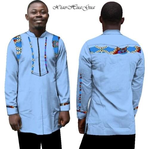 African Clothes for Men Dashiki Shirt African Print Patchwork Clothing Slim Fit Long Sleeve Cotton Shirt Casual WYN243