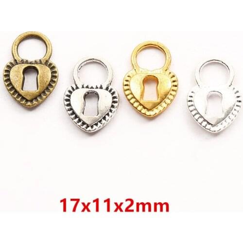 Jewelry Accessories,30pcs/lot 17x11x2mm Four Colors Plated Heart-shaped padlock Charms Pendant For Making DIY Jeweley