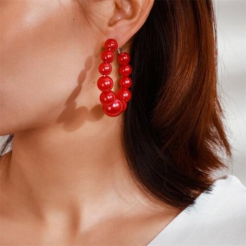 H&H Bohemian Red Beaded Hoop Earring Punk Big Circle Huggie Hoop Earring For Women Vintage Statement Geometric Earring Jewelry