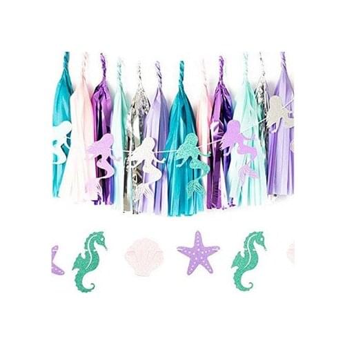 Mermaid Paper Banner Girl Birthday Party Happy Birthday Garland Mermaid Tail Shell Banner Decor Baby Shower Girl Party Supplies
