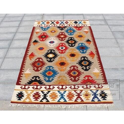 Pure wool high-grade hand-woven three-dimensional geometric national wind carpet living room coffee table carpet 35gc149yg4