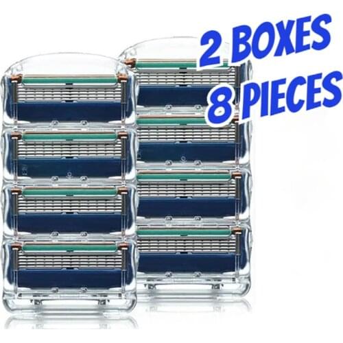 CN(Origin) 8 Pieces 2 Boxes Blue 5 Layer Mens Shaver Shaving Blades Razors for Men Razor Blades Safety Face Razor Blades