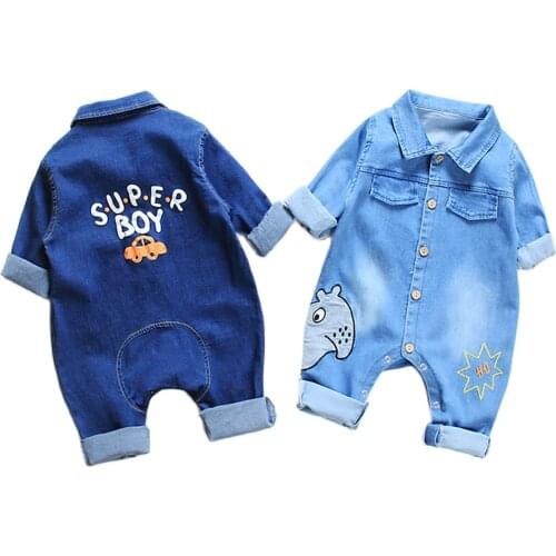 Denim Baby Clothes For Newborn Boys Girls Rompers Long Sleeve Solid Denim Romper Kids Casual Jumpsuit
