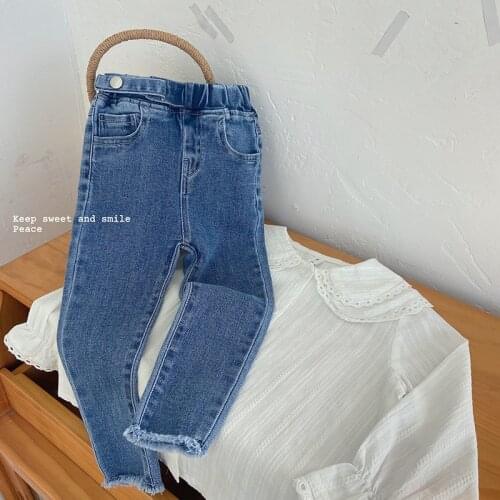 2-8 Years Baby Girls Jeans 2021 Spring and Autumn Kids Korean Slim Denim Pants Solid Casual Skinny Trouser for Girl Kids Clothes