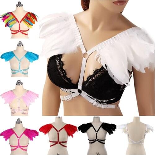 Nature Feather Erotic Adjustable Suspenders Harness Bra Cage Lingerie Festival Rave Costume Womens Underwear Stocking Belt