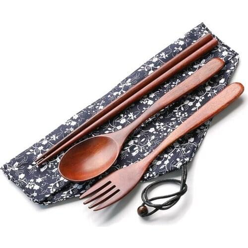 Hot Sale Lot Wooden cute spoon and fork set Wood Chopsticks Tool Soup Teaspoon Catering kitchenware for Rice Soup dinnerware set