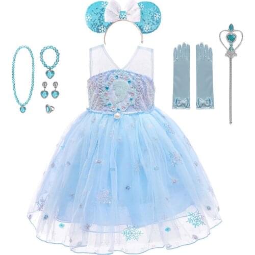 Frozen Elsa Dress Snow Queen 2 Girls Princess Dress Elsa Dress Sequined Mesh Ball Gown Kids Snow Queen Cosplay Carnival Clothing