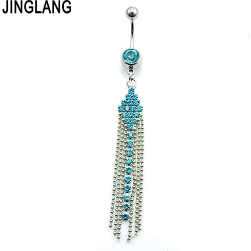 JINGLANG Fashion Belly Button Rings 316L Stainless Steel Barbell Dangle 4 Style Rhinestone Tassel Navel Piercing Jewelry