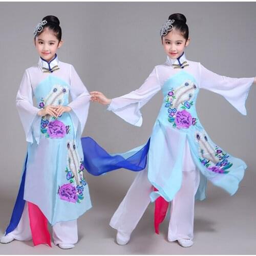Chinese costume childrens classical dance costumes new style girls fan dance performance clothing dance clothes hmong clothes