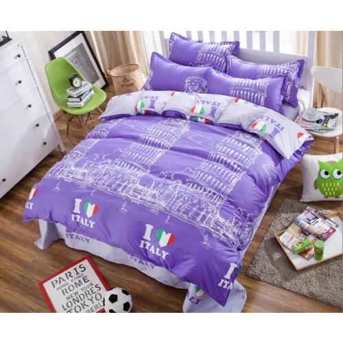 London print and cross printed cotton 4 pcs or 3 pc bedding sheet set, high quality colorful pillowcase sets