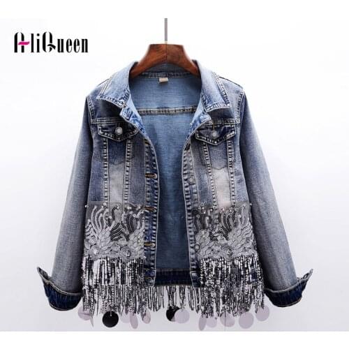 Streetwear Sequins Beading Tassel Women Denim Jacket 2019 Autumn Embroidery Outwear Casual Fashion Cool Girl Coat Jean Jackets