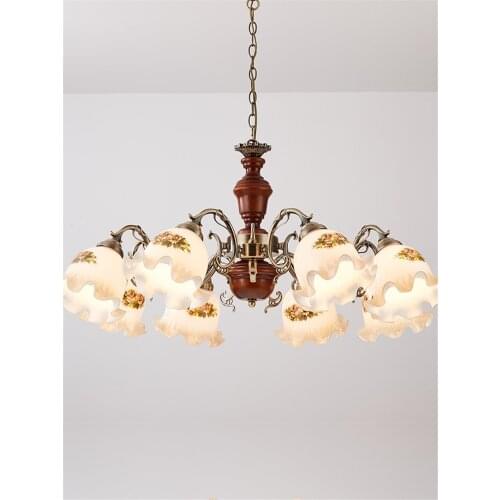 Loft retro flower lampshade chandeliers lights bedroom lamp nostalgic wood living room dining room Chinese luxury hanging lamps