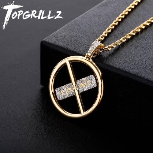 TOPGRILLZ Hip Hop Gold Color Plated Iced Out Copper Micro Pave Cubic Zirconia Necklace & Pendant Charm Jewelry Gift For Men