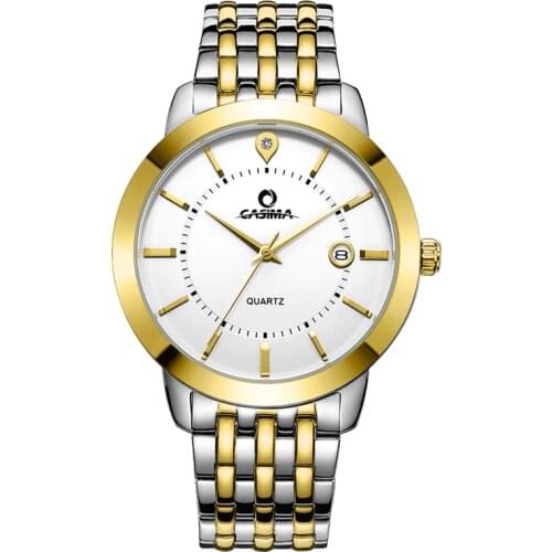 Fashion Casual Couple Watch Stainless Steel Gold Quartz Watch With Calendar Waterproof Lovers Wristwatch for Men and Women 9001