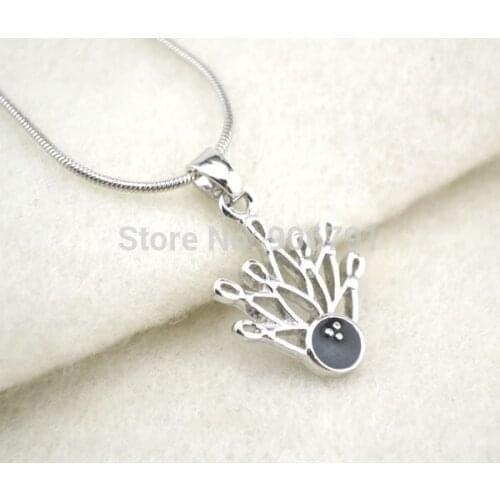 Fashion 20pcs a lot rhodium plated 7 Pin and Bowling Ball Pendant sport jewelry(A1102)