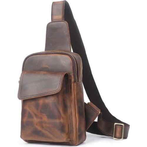 New Vintage Leather Mens Chest Bag Male Cowhide Genuine Leather Casual Shoulder Messenger Bags Men Travel Bag 2021