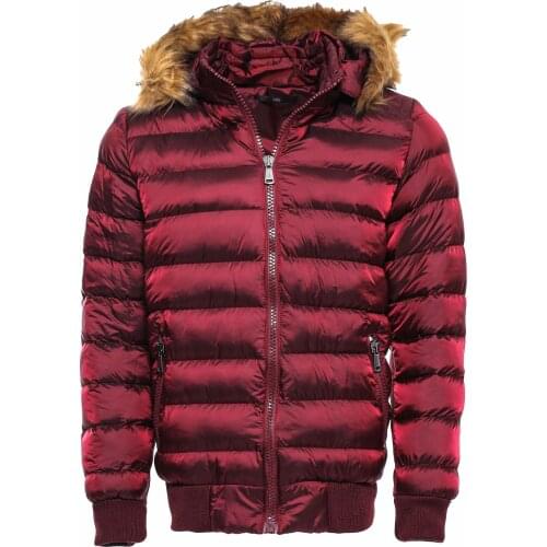 Burgundy Fur Hooded Mens Down Coat Wessi