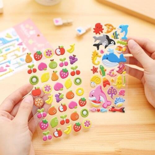 10 Sheets Cartoon Bubble Reward Sticker Toys For Kids 3D Fruit Animal Scrapbooking Stickers Toy For Girls Gift Room Decoration