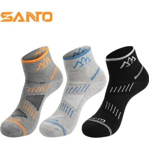 Men Sports Socks (3 Pairs/lot) SANTO S019 Cotton Quick Dry Male Socks Outdoor Climbing Hiking Socks