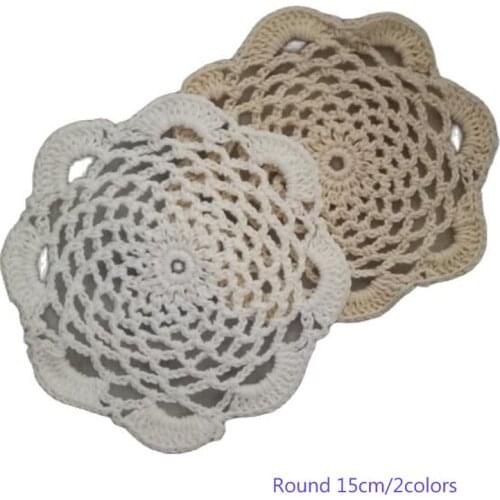Modern Round Lace cotton table place mat dish pad Cloth crochet pot placemat cup mug wedding tea coaster handmade doily kitchen