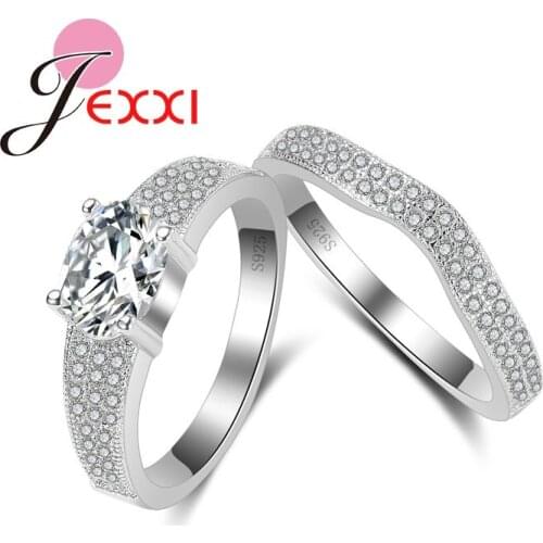 New Arrival Elegant Lovers' Rings for Female Shiny Clear CZ Crystal 925 Sterling Silver Wedding Rings For Women
