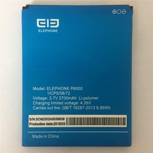 Original Elephone P6000 Battery 3.7V 2700mAh Rechargeable Li-ion Backup Battery for Elephone P6000 Smartphone