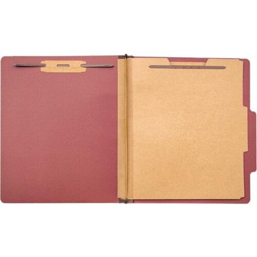 Pressboard Classification File Folder with Prong Fasteners, 2 Dividers, 2" Tyvek Expansion, Letter Size, Red, 10pcs per Box