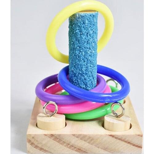 Bird Parrot Wooden Platform Plastic Ring Intelligence Training Chew Educational Puzzle Toy