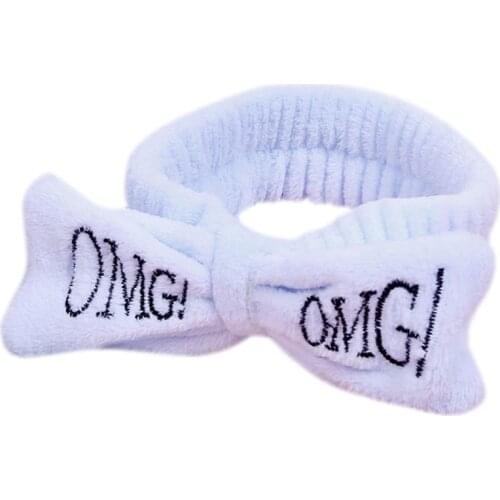 Women Girls SPA Wide Headband Cute Bowknot OMG Letters Embroidered Hairband Elastic Makeup Flannel Turban Candy Color Headwrap 8