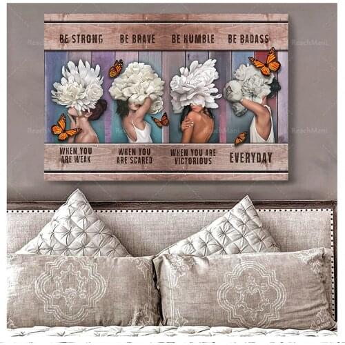 Strong, brave, brave, humble badass canvas poster, sexy black female prints, feminist wall art, strong black girl proud vintage