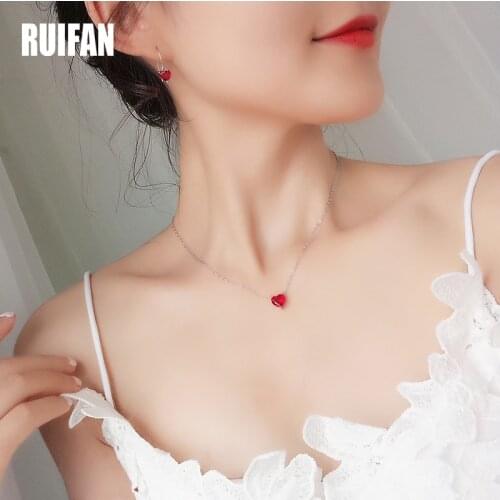 Ruifan 2020 Dainty Red Cubic Zirconia Heart Pendant Necklace White Gold Color Trendy Woman Choker Necklaces Party Jewelry YNC094