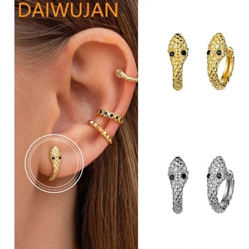 DAIWUJAN Cool Punk 925 Sterling Silver Animal Piercing Earrings Vintage Silver/Gold Snake Hoop Earrings For Women Fine Jewelry