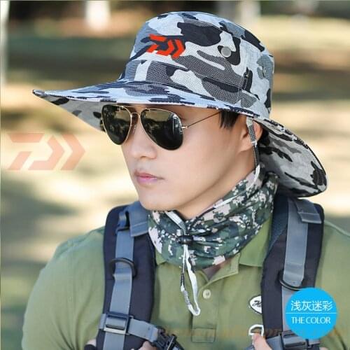 DAIWA Fishing Sun Hat Outdoor Hiking Sunscreen Windproof Sun Hat Fishing Cap 2020 Mens Summer Foldable Breathable Mesh Sun Hat