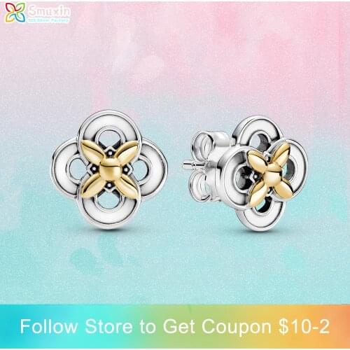 Smuxin 925 Sterling Silver Earrings Two tone Flower Stud Earrings Statement Stud Earrings Women Earrings Girl Stud Earrings