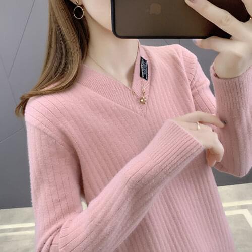Autumn and Winter V-neck Sweater Sweater Womens Loose Long Sleeve Top Pullover