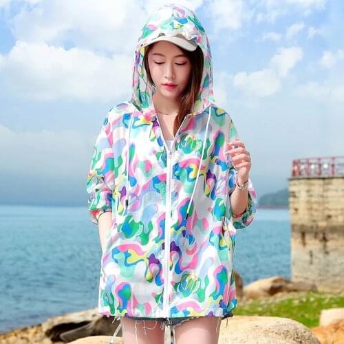 Loose Casual Sunscreen Thin Coat Womens Mid-Length Style Fashion Summer Jacket Ladies